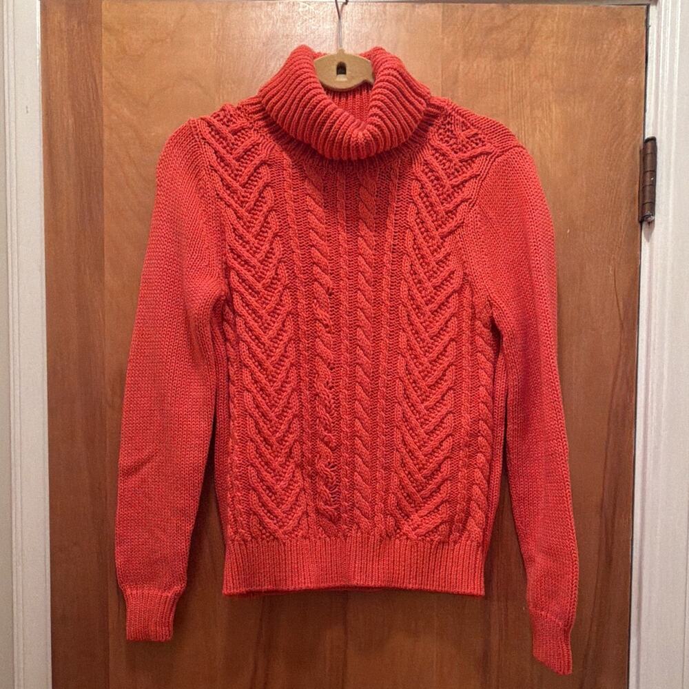 Vintage Woman Lands' End Drifter Cable Fisherman M Orange Preppy Classic - Picture 2 of 8